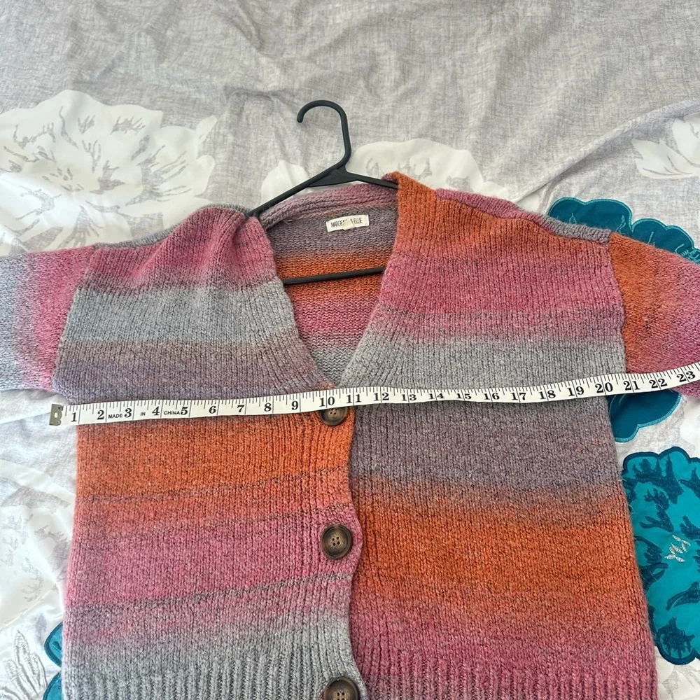 Margeaux and Ellie Cardigan Sweater Womens S Gray Orange Button Front V-Neck Top